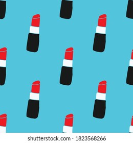 Lipstick seamless pattern, hand drawn fashion and beauty elements, vector illustration.