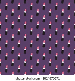 Lipstick seamless pattern, hand drawn fashion and beauty elements, vector illustration.