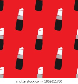 Lipstick seamless pattern, hand drawn fashion and beauty elements, vector illustration.