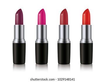 Lipstick set. Fashionable colors. Realistic vector design. 