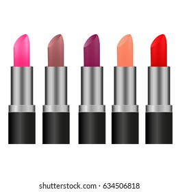 Lipstick set isolated icons, pomade on white background