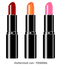 Lipstick set isolated over white square background