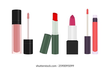 lipstick set, lipgloss, lipmatte icon makeup isolated illustration vector design