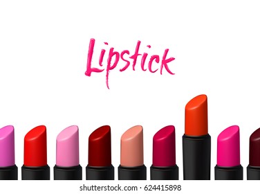 Lipstick set on white background. Beauty and fashion illustration. Vector created with gradient mesh. Colorful palette