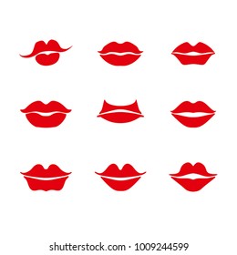 Lipstick. Set of red lips are different in shape.
