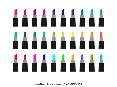 Palo de labios. un conjunto de iconos vectoriales de color simples aislados en un fondo blanco