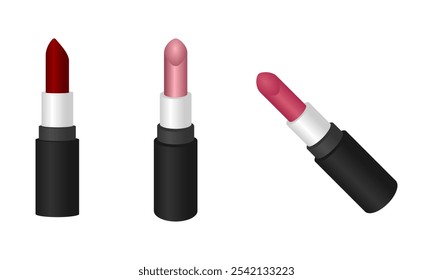 Lippenstift-Set, Vektorgrafik einzeln auf weißem Hintergrund.