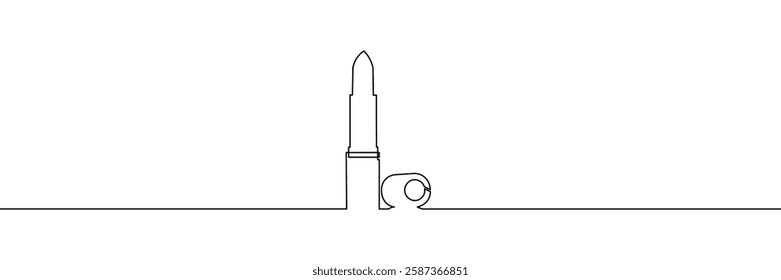 Lipstick a single line. Lipstick, continuous one line drawing. Continuous one line drawing of lipstick cosmetic. Vector illustration