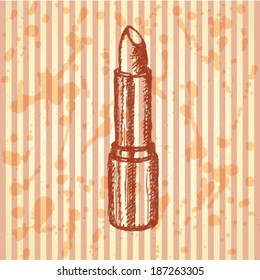 Lipstick sketch, vector retro background