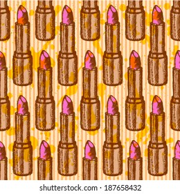 Lipstick sketch, vector retro background