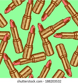 Lipstick sketch, vector retro background 