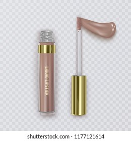 lipstick smear on transparent background, Cosmetics female lipstick cream packaging and liquid smear for makeup, realistic mockup vector illustration.