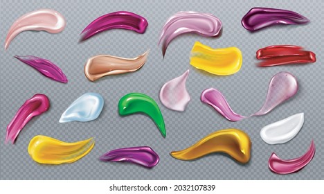 Lipstick Smears, Swatches Of Liquid Lip Gloss For Makeup Palette. Vector Realistic Mockup. Vector EPS 10


