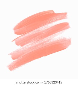 Lipstick smudge isolated on white background. Beautiful peach paint trace. Vector.