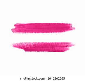 Lipstick smudge texture stripes set isolated vector background. Bright pink beautiful strokes set.