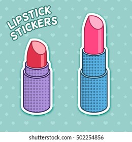 Lipstick Stickers. Fashion Cute Lipstick Badges. For T-shirt, Photos or Pictures. Vector Illustration