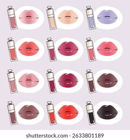 Lipstick Swatch Collection – Diverse Colors in Cute Hand Drawn Style