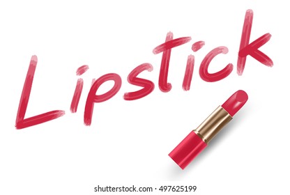 Lipstick text write by Lipstick red color isolated on white background, with copy space