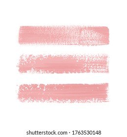 Rayas de textura de lápiz labial sobre fondo blanco aislado. Juego de trazo rosado de maquillaje. Vector.