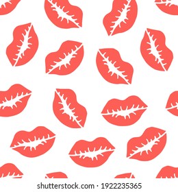Lipstick-Spur auf weißem Hintergrund, handgezeichnet nahtlos Muster. Konzept für den Valentinstag, Liebe. Design für Textilien, Gewebe, Packpapier. Vektorgrafik. 