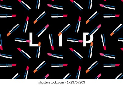 Lipstick tube various colors seamless pattern. Decorative cosmetic. Pink, red colorful lipstick silhouette. Trendy isolated background. Modern pop art style. Simple flat vector design illustration.