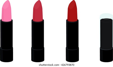lipstick tubes assorted colors in black case  isolated on white
