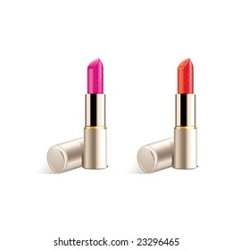 Lipstick in two colors, red and pink, vector illustration
