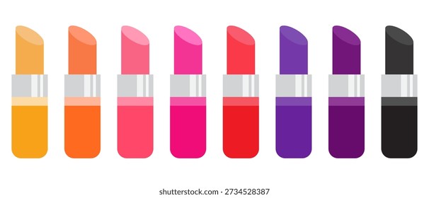 Lápiz labial en varios colores. Ilustración vectorial.