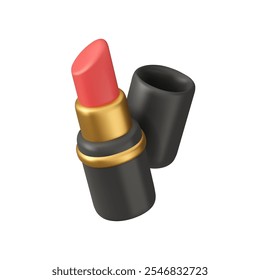 Ícone 3d do vetor de batom. Ilustração de produto de maquiagem cosmética isolada sobre fundo branco. Tubo de brilho labial de desenho animado