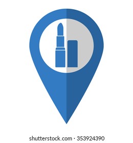 lipstick - vector icon; blue map  pointer