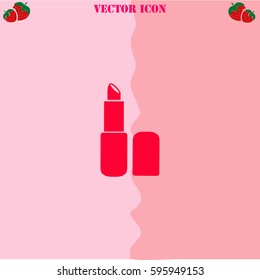 Lipstick vector  icon. Strawberry Background.