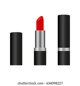 Lipstick vector illustration closed open, red pomade icon