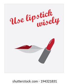 lipstick vector illustration with lips and text use lipstick wisely, bathroom picture