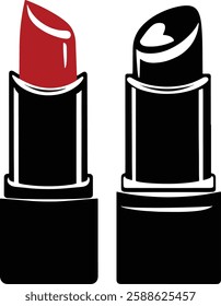 Lipstick Vector Illustration, Red and Black, Isolated on White Background