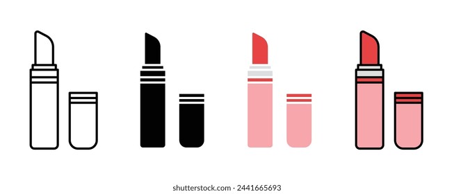 Conjunto de ilustración vectorial de lápiz labial. Icono de lápiz labial de maquillaje para diseños de UI.