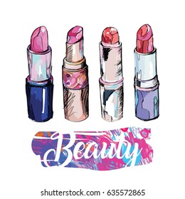 Lipstick vector image. Vector lipstick logo. Beauty label.