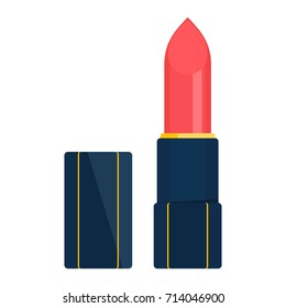 Lipstick vector isolated on a white background. Open lipstick, pink, stylish packaging. Flat design vector illustration.