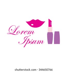 Lipstick vector logo template for cosmetic, makeup, beauty salon.