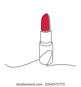 Lipstick vector one line continuous drawing illustration. Hand drawn linear silhouette icon. Minimal design, make up print, cosmetic banner, card, poster, brochure, beauty logo.
