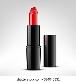Lipstick vector. Red color classic lipstick isolated on white background.