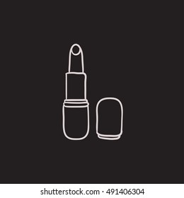 Lipstick vector sketch icon isolated on background. Hand drawn Lipstick icon. Lipstick sketch icon for infographic, website or app.