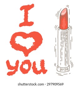 lipstick vector. Vintage poster. lipstick isolated. Lipstick isolated on white background. Vector typography illustration. Hand drawn lipstick 