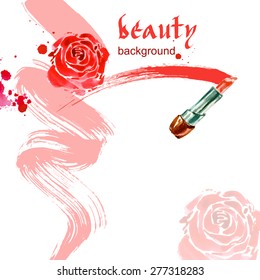 Lipstick. Watercolor Beauty and cosmetics background. Vector illustration.