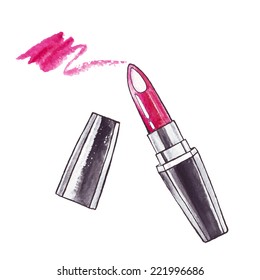 Lipstick. Watercolor Beauty  Illustration.