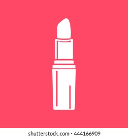 Lipstick white icon on magenta color background. Eps-10.