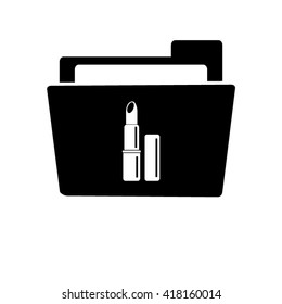 lipstick - white vector icon;  black folder