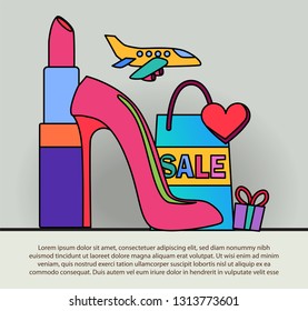 lipstick women's Shoe and shopping bag Outline web icon