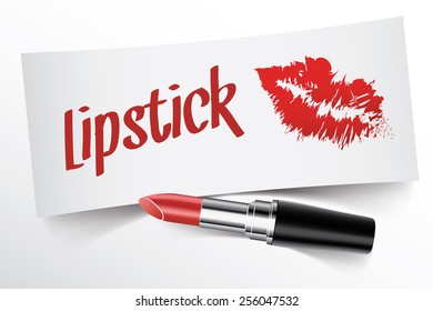 Lipstick written on note by lipstick with kiss, vector