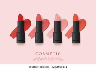 Lipsticks ads template on pink background.