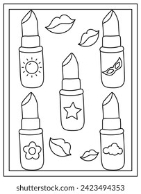 Lipsticks coloring page designed in hand drawn vector 